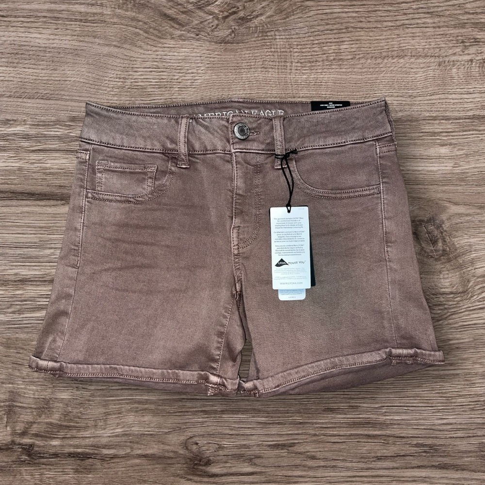 American Eagle AEO Twill Midi Shorts Women’s Sz 4 Super Stretch Brown Casual NWT